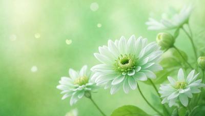 The primary subject of the image is a white flower with green leaves, which is the main focus of the image. The setting is a lush green field, providing a natural and serene backdrop. The visual style is a combination of photo and digital art, creating a realistic yet artistic representation of the flower. The colors are predominantly white and green, giving the image a fresh and vibrant atmosphere.