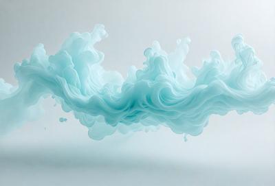 The primary subject of the image is a blue and white water splash, which appears to be a digital art or illustration. The setting is a white background, and the visual style gives the impression of a painting or a graphic design. The dominant colors in the image are blue and white, creating a calm and soothing atmosphere.