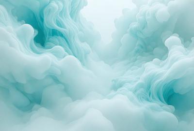 The primary subject of the image is a large, swirling mass of blue and white clouds. The setting is a cloudy sky, and the visual style is a digital art or illustration. The dominant colors are blue and white, creating a serene and calming atmosphere.