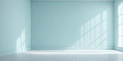 The primary subject of the image is a white wall with a blue background. The setting is a room with a window, and the visual style is a photo. The colors and mood of the image are predominantly white and blue, creating a calm and serene atmosphere.