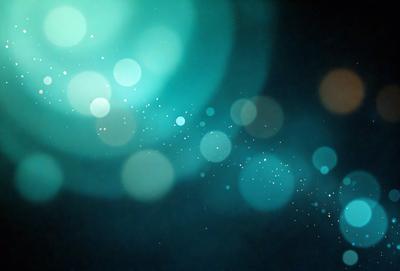 The primary subject of the image is a blue background with a pattern of bright, white, and blue lights. The setting appears to be a dark room, and the visual style is a combination of digital art and illustration. The dominant colors are blue and white, creating a calm and serene atmosphere.