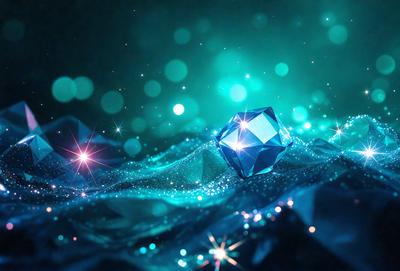 The primary subject of the image is a blue crystal, which is the main object in the scene. The setting is a blue background, which creates a visually appealing contrast with the blue crystal. The visual style of the image is a digital art, as it appears to be a computer-generated or digitally edited image. The dominant colors in the image are blue and white, giving it a calm and serene atmosphere.