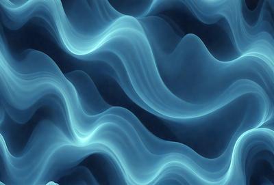 The primary subject of the image is a blue, swirling, and wavy pattern. The setting is a blue background, and the visual style appears to be a digital art or illustration. The dominant colors are blue and white, creating a calm and soothing atmosphere.