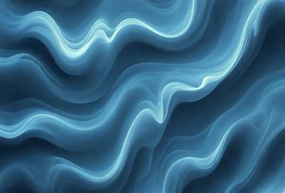 The primary subject of the image is a blue and white ocean wave. The setting is the ocean, with the wave being the main focus of the image. The visual style is a digital art or illustration, as the wave is depicted in a detailed and artistic manner. The dominant colors are blue and white, creating a serene and calming atmosphere.