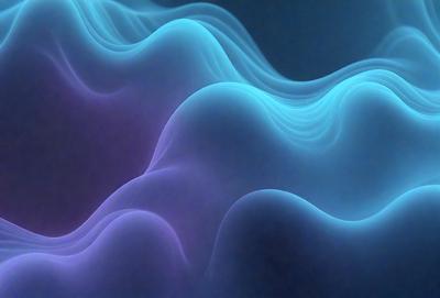 The primary subject of the image is a purple and blue wave, which is the main object, scene, or focus of the image. The setting or background features a blue sky, and the visual style appears to be a digital art or illustration. The dominant colors in the image are purple and blue, creating a calm and serene atmosphere.
