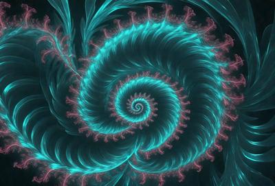 The primary subject of the image is a spiral pattern, which is a prominent feature in the scene. The spiral pattern is displayed in a blue and pink color scheme, creating a visually striking and vibrant atmosphere. The setting or background of the image is a dark blue and pink background, which further enhances the spiral pattern's prominence. The visual style of the image is a combination of digital art and illustration, showcasing the intricate details of the spiral pattern.
