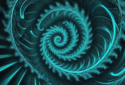 The primary subject of the image is a spiral pattern, which is a blue and green swirl. The setting is a blue and green background, creating a visually appealing contrast. The visual style is a digital art or illustration, showcasing the intricate details of the spiral pattern. The colors and mood of the image are vibrant and lively, with the blue and green hues evoking a sense of movement and energy.