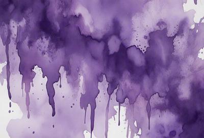 The primary subject of the image is a purple and white splattered substance, which appears to be a mix of paint and water. The setting is a cloudy sky, and the visual style is a combination of digital art and illustration. The dominant colors are purple and white, creating a moody and artistic atmosphere.