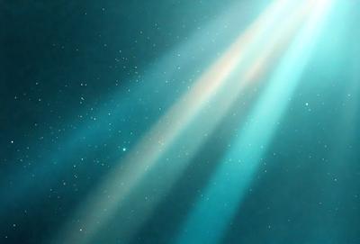 The primary subject of the image is a bright light source, possibly a star or a light bulb, shining through a blue sky. The setting is a dark background, which contrasts with the bright light source. The visual style appears to be a digital art or illustration, as the light source is depicted in a stylized manner. The colors and mood of the image are predominantly blue, creating a calm and serene atmosphere.