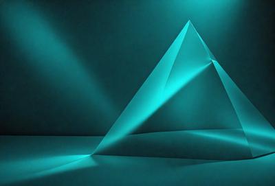 The primary subject of the image is a blue triangle, which is the main object, scene, or focus of the image. The setting or background is a blue surface, which adds to the overall atmosphere. The visual style of the image is digital art, as it is a computer-generated design. The dominant colors in the image are blue and white, creating a calm and serene mood.