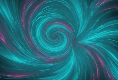 The primary subject of the image is a spiral pattern, which is a blue and pink swirl. The setting is a dark background, and the visual style appears to be a digital art or illustration. The dominant colors in the image are blue and pink, creating a vibrant and lively atmosphere.