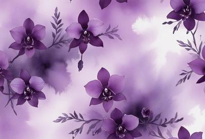 The primary subject of the image is a close-up of purple flowers, with a focus on their petals and stems. The setting is a purple background, which adds to the overall mood of the image. The visual style is a combination of a photo and digital art, creating a vibrant and detailed representation of the flowers. The colors and mood of the image are predominantly purple, giving it a calm and serene atmosphere.
