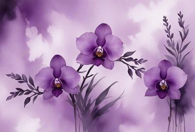The primary subject of the image is a bouquet of purple flowers. The flowers are arranged in a vase, and they are the main focus of the scene. The setting is a cloudy sky, which serves as the backdrop for the flowers. The visual style of the image is a painting, which adds a sense of artistic expression to the scene. The dominant colors in the image are purple and various shades of purple, creating a calm and serene atmosphere.