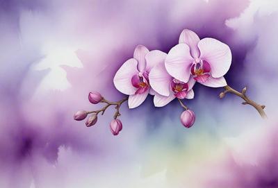 The primary subject of the image is a bouquet of pink flowers, which are the main focus of the scene. The flowers are arranged in a vase, and they are placed against a purple background. The visual style of the image is a painting, which gives it a more artistic and detailed appearance. The dominant colors in the image are pink and purple, creating a warm and inviting atmosphere.