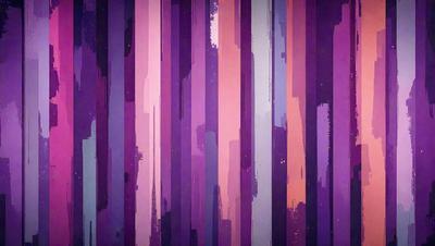 The primary subject of the image is a colorful, abstract painting featuring a purple and pink striped pattern. The setting is a wall, and the visual style appears to be a combination of digital art and illustration. The dominant colors in the painting are purple and pink, creating a vibrant and lively atmosphere.