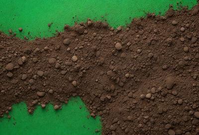 The primary subject of the image is a pile of dirt, which is the main object, scene, or focus of the image. The setting is a green surface, possibly a table or a ground, where the dirt is placed. The visual style of the image is a photo, as it captures the natural texture and color of the dirt. The colors and mood of the image are earthy and natural, with the green surface complementing the brown dirt.