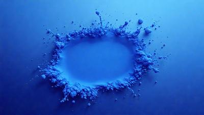 The primary subject of the image is a blue circle, which appears to be a splash of paint or a blue circle of light. The setting is a blue background, which complements the blue circle. The visual style is a close-up of the blue circle, emphasizing its shape and color. The colors and mood of the image are predominantly blue, creating a calm and serene atmosphere.