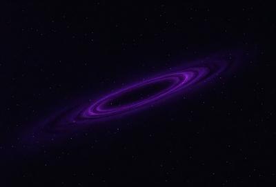 The primary subject of the image is a purple ring, which appears to be a part of a larger structure. The setting is a dark, starry sky, with the ring being the main focus of the image. The visual style is a combination of digital art and illustration, creating a unique and captivating scene. The colors and mood of the image are predominantly purple, giving it a mysterious and intriguing atmosphere.
