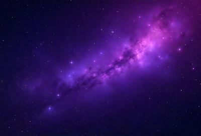 The primary subject of the image is a purple nebula, which is a cloud of gas and dust in space. The setting is a dark, starry sky, with the nebula being the main focus of the image. The visual style is a combination of a photo and digital art, creating a unique and captivating representation of the nebula. The colors and mood of the image are predominantly purple, giving it a serene and ethereal atmosphere.