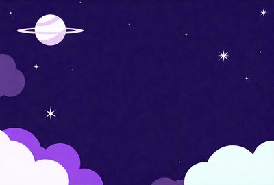 The primary subject of the image is a purple and white space scene with a purple background. The setting is a night sky with a few stars visible. The visual style is a digital art or illustration, creating a whimsical and imaginative atmosphere. The colors and mood are predominantly purple and white, giving the scene a sense of wonder and creativity.