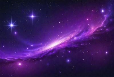 The primary subject of the image is a purple nebula, which is a cloud of gas and dust in space. The setting is a dark, star-filled sky, with the purple nebula as the main focus. The visual style is a digital art or illustration, creating a vibrant and colorful scene. The dominant colors are purple and blue, giving the image a serene and celestial atmosphere.