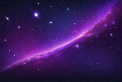 The primary subject of the image is a purple nebula, which is a large cloud of gas and dust in space. The setting is a dark, star-filled sky, with the nebula being the main focus of the image. The visual style is a combination of a photo and digital art, creating a unique and captivating representation of the nebula. The colors and mood of the image are predominantly purple, giving it a serene and celestial atmosphere.