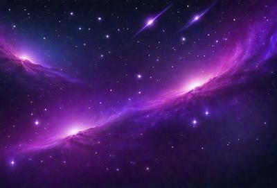 The primary subject of the image is a purple nebula, which is a cloud of gas and dust in space. The setting is a dark, star-filled sky, with the nebula being the main focus of the image. The visual style is a combination of a photo and digital art, creating a unique and captivating representation of the nebula. The colors and mood of the image are predominantly purple, giving it a serene and celestial atmosphere.