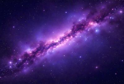The primary subject of the image is a purple nebula, which is a large, diffuse cloud of gas and dust in space. The setting is a dark, starry sky, with the nebula being the main focus of the image. The visual style is a combination of a photo and digital art, creating a unique and captivating representation of the nebula. The colors and mood of the image are predominantly purple, giving it a serene and ethereal atmosphere.
