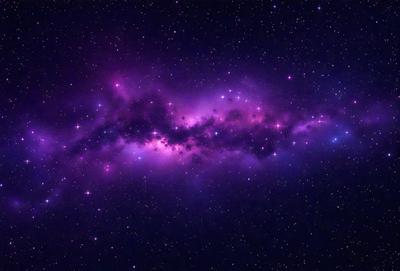 The primary subject of the image is a purple nebula, which is a cloud of gas and dust in space. The setting is a dark, star-filled sky, with the nebula being the main focus of the image. The visual style is a combination of a photo and digital art, creating a unique and captivating representation of the nebula. The colors and mood of the image are predominantly purple, giving it a serene and celestial atmosphere.