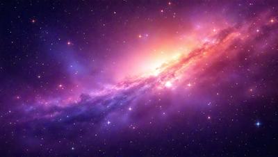 The primary subject of the image is a purple nebula, which is a large, swirling cloud of gas and dust in space. The setting is a dark, starry sky, with the nebula as the main focus. The visual style is a combination of a photo and digital art, creating a unique and captivating representation of the nebula. The colors and mood of the image are predominantly purple, giving it a serene and ethereal atmosphere.