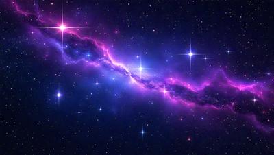 The primary subject of the image is a purple nebula, which is a part of a galaxy. The setting is a dark, star-filled sky, with the purple nebula as the main focus. The visual style is a combination of a photo and digital art, creating a unique and captivating representation of the galaxy. The colors and mood of the image are predominantly purple, giving it a serene and celestial atmosphere.