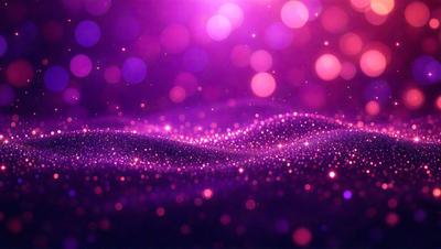 The primary subject of the image is a purple background with a pattern of bright, shiny, and colorful lights. The setting appears to be a dark room, and the visual style is a combination of digital art and illustration. The colors and mood of the image are vibrant and lively, with the purple background and the bright lights creating a sense of energy and excitement.
