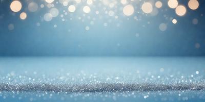 The primary subject of the image is a blue background with a pattern of glittering, shiny, and sparkling lights. The setting appears to be a dark room, and the visual style is a combination of a photo and digital art. The colors and mood of the image are predominantly blue and sparkling, creating a sense of depth and visual interest.