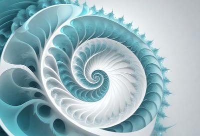 The primary subject of the image is a spiral-shaped sculpture made of white and blue materials. The sculpture is displayed in a white setting, which provides a clean and minimalist backdrop. The visual style of the image is a combination of digital art and illustration, as the spiral appears to be a digital creation with a hand-drawn, artistic touch. The dominant colors in the image are white and blue, creating a sense of calmness and elegance.