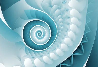 The primary subject of the image is a spiral, which is the main object, scene, or focus of the image. The spiral is set against a blue background, giving it a vibrant and lively appearance. The visual style of the image is digital art, as it is a computer-generated representation of the spiral. The dominant colors in the image are blue and white, creating a sense of depth and contrast.