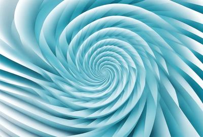 The primary subject of the image is a spiral pattern, which is a blue and white design. The setting is a blue background, and the visual style appears to be a digital art or illustration. The colors and mood of the image are predominantly blue and white, creating a sense of calmness and elegance.