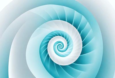 The primary subject of the image is a spiral, which is the main object, scene, or focus of the image. The spiral is set against a blue background, giving it a vibrant and lively appearance. The visual style of the image is a combination of photo and digital art, creating a unique and eye-catching design. The dominant colors in the image are blue and white, which contribute to the spiral's spirited and energetic mood.
