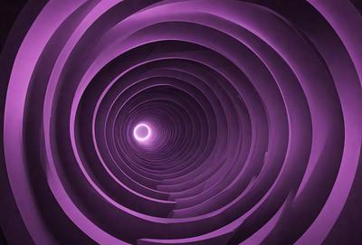 The primary subject of the image is a spiral tunnel, which appears to be a part of a purple tunnel. The setting is a dark, purple-colored environment, which gives the scene a mysterious and intriguing atmosphere. The visual style of the image is a combination of photo and digital art, creating a unique and captivating representation of the spiral tunnel. The dominant colors in the image are purple and black, which contribute to the overall mood of the scene.