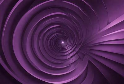The primary subject of the image is a purple spiral, which appears to be a part of a larger spiral pattern. The setting is a purple background, and the visual style is a combination of a photo and digital art. The colors and mood of the image are predominantly purple, creating a sense of depth and intrigue.