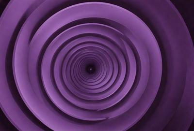 The primary subject of the image is a purple spiral, which appears to be a tunnel or a large tube. The setting is a dark, purple background, which creates a moody atmosphere. The visual style is a combination of a photo and a digital art, illustration, or drawing. The colors and mood are dominated by the purple hue, giving the image a unique and intriguing appearance.