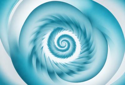 The primary subject of the image is a spiral pattern, which is the main object, scene, or focus of the image. The spiral pattern is set against a blue background, giving it a vibrant and lively appearance. The visual style of the image is digital art, as it is a computer-generated representation of the spiral pattern. The dominant colors in the image are blue and white, creating a sense of depth and contrast.