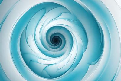 The primary subject of the image is a spiral, which is the main object, scene, or focus of the image. The spiral is set against a blue background, giving it a vibrant and lively appearance. The visual style of the image is digital art, as it is a computer-generated representation of the spiral. The dominant colors in the image are blue and white, creating a sense of depth and movement.