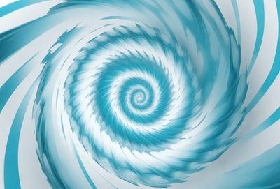 The primary subject of the image is a spiral pattern, which is a blue and white swirl. The setting is a blue and white background, and the visual style is digital art. The dominant colors are blue and white, creating a calm and soothing atmosphere.