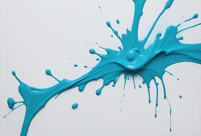 The primary subject of the image is a blue paint splatter, which is the main focus of the scene. The setting is a white background, which provides a clean and uncluttered environment for the paint splatter. The visual style of the image is a close-up of the paint splatter, showcasing the details of the blue paint. The colors and mood of the image are predominantly blue, creating a calm and serene atmosphere.