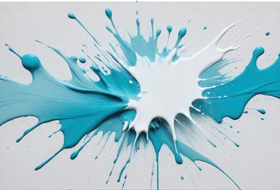 The primary subject of the image is a white and blue splash of paint, which appears to be a painting or a digital artwork. The setting is a white background, which provides a clean and uncluttered environment for the artwork. The visual style is a mix of digital art and painting, creating a unique and eye-catching piece. The dominant colors are white and blue, which evoke a sense of calmness and tranquility.