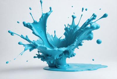 The primary subject of the image is a blue, swirling, and splashing liquid, which appears to be a blue paint or a blue substance. The setting is a white background, which provides a clean and uncluttered environment for the subject. The visual style of the image is a close-up of the blue substance, showcasing its vibrant color and dynamic form. The colors and mood of the image are predominantly blue, creating a sense of calmness and tranquility.