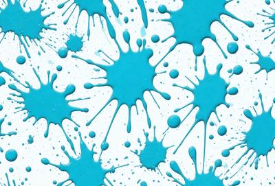 The primary subject of the image is a pattern of blue and white splashes, which are likely created by a water source. The setting is a white surface, possibly a wall or a table, where the splashes are spread out. The visual style of the image is a mix of photo and digital art, as it appears to be a close-up of the splashes, but the blue color and the overall pattern give it a digital art appearance. The colors and mood of the image are predominantly blue and white,