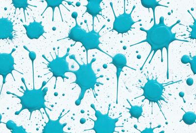 The primary subject of the image is a pattern of blue and white splashes, which are likely created by a water source. The setting is a white surface, possibly a wall or a table, where the splashes are spread out. The visual style of the image is a combination of photo and digital art, as it appears to be a close-up of the splashes on a white background. The dominant colors in the image are blue and white, creating a clean and fresh atmosphere.