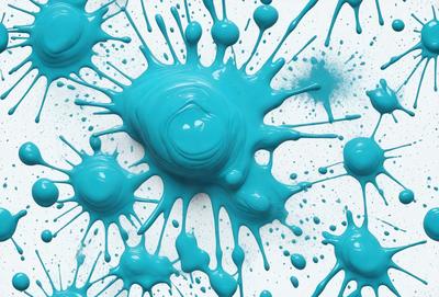 The primary subject of the image is a blue splash of paint, which is the main focus of the scene. The setting is a white surface, which serves as the background. The visual style of the image is a digital art or illustration, as it appears to be a digital painting. The dominant colors in the image are blue and white, creating a calm and serene atmosphere.