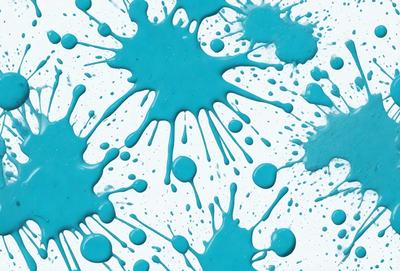 The primary subject of the image is a blue splatter pattern, which is the main object, scene, or focus of the image. The setting or background is a white surface, and the visual style appears to be a digital art or illustration. The dominant colors in the image are blue and white, creating a calm and soothing atmosphere.